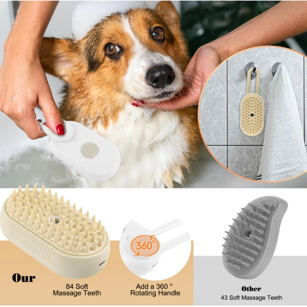 Revolutionary 3-in-1 Self-Cleaning Cat Steamer Brush - Ultimate Grooming Solution for Cats and Dogs with Massage and Shedding Features