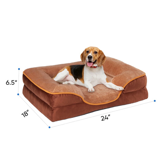 Cozy Brown Orthopedic Dog Bed - 24" x 18" Supportive Foam Sofa for Small Pets with Removable Washable Cover