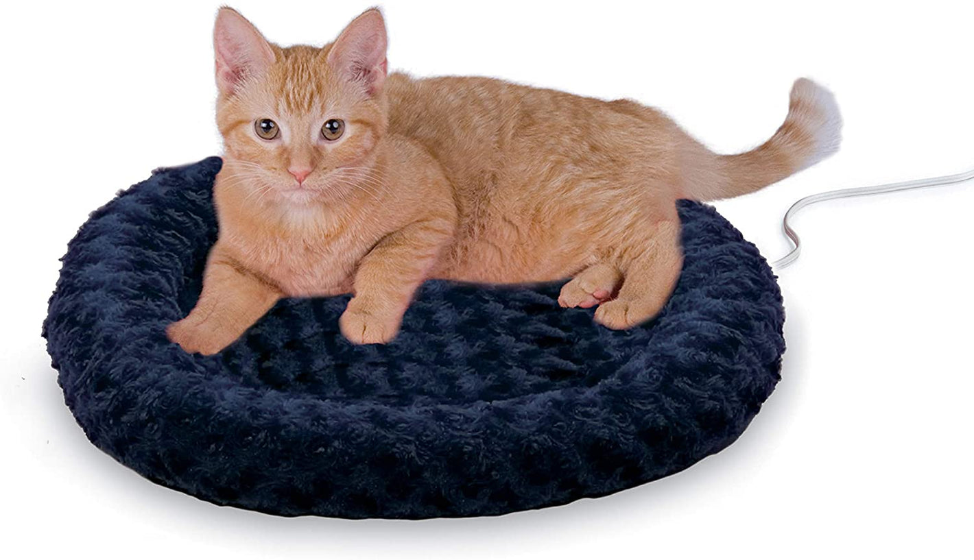 Cozy Up Your Cat with the Thermo-Kitty Fashion Splash Heated Bed - Orthopedic Foam Comfort in a Stylish Blue Design, Perfect for Indoor Use!
