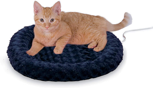 Cozy Up Your Cat with the Thermo-Kitty Fashion Splash Heated Bed - Orthopedic Foam Comfort in a Stylish Blue Design, Perfect for Indoor Use!