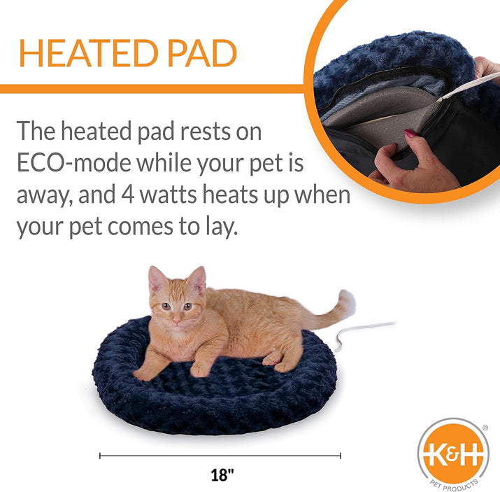 Cozy Up Your Cat with the Thermo-Kitty Fashion Splash Heated Bed - Orthopedic Foam Comfort in a Stylish Blue Design, Perfect for Indoor Use!