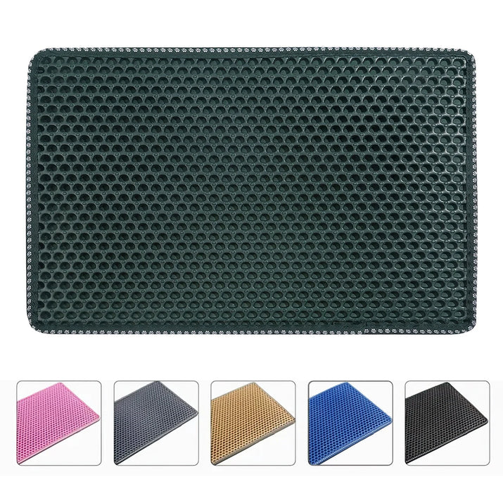Double Layer Waterproof Cat Litter Trapping Mat - Keep Your Home Clean and Your Cat Happy in Vibrant Green