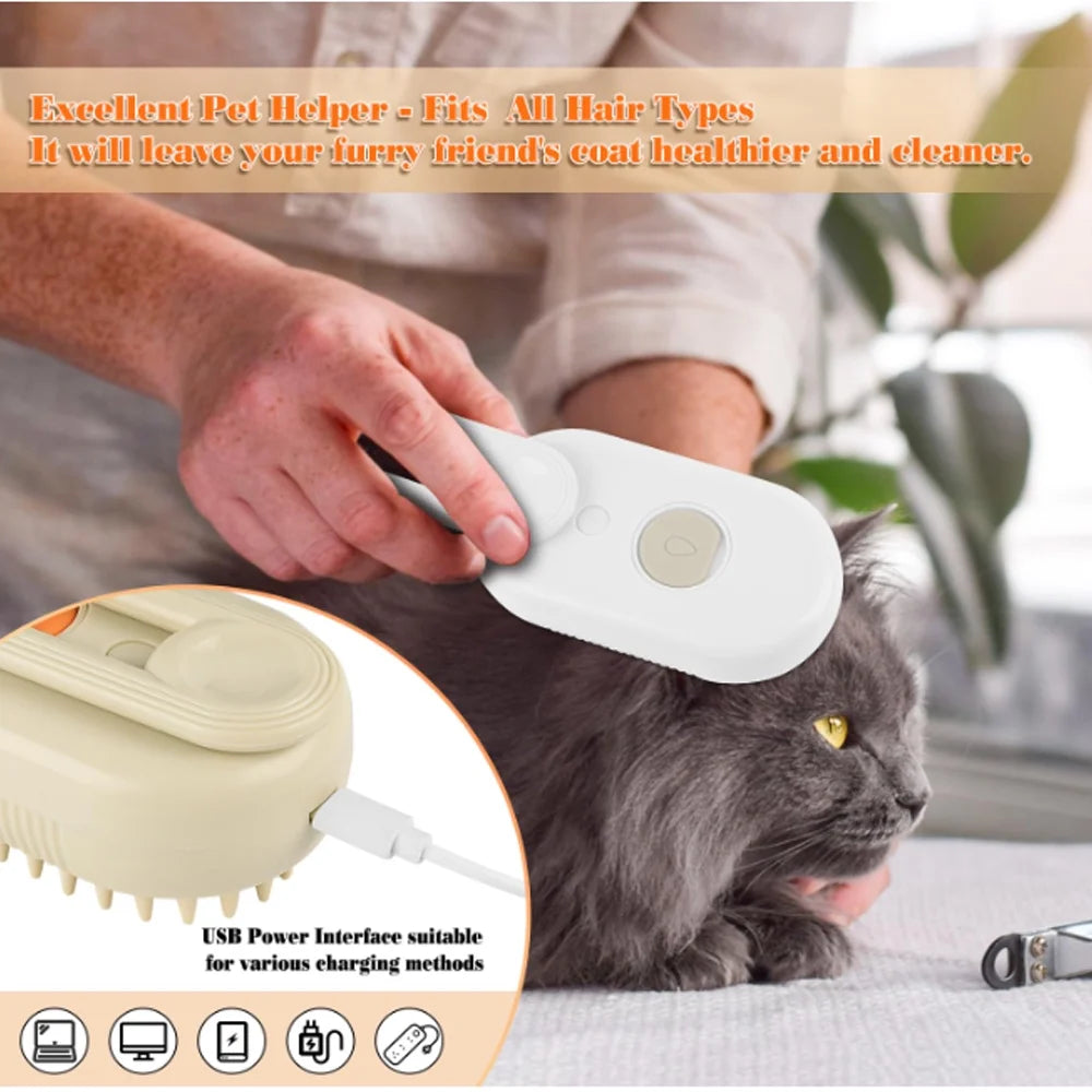 Revolutionary 3-in-1 Self-Cleaning Cat Steamer Brush - Ultimate Grooming Solution for Cats and Dogs with Massage and Shedding Features