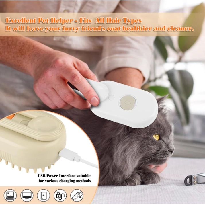 Revolutionary 3-in-1 Self-Cleaning Cat Steamer Brush - Ultimate Grooming Solution for Cats and Dogs with Massage and Shedding Features