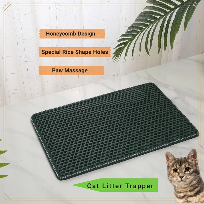 Double Layer Waterproof Cat Litter Trapping Mat - Keep Your Home Clean and Your Cat Happy in Vibrant Green