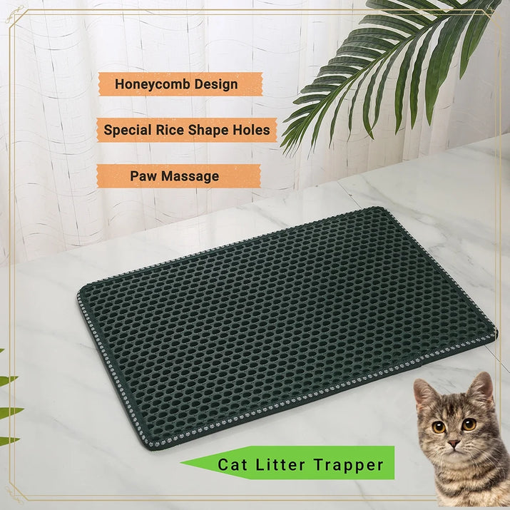 Double Layer Waterproof Cat Litter Trapping Mat - Keep Your Home Clean and Your Cat Happy in Vibrant Green
