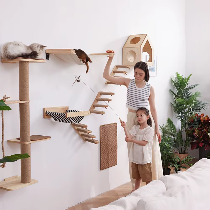 Elevate Your Cat's Playtime with Our Stylish Wall Climbing Shelf - Multi-Functional Cat Tree with Scratching Post, Bed, and Hiding House