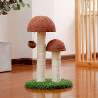Adorable 2 Mushrooms Cat Scratching Post - 19" Sisal Claw Scratcher for Kittens and Small Cats in Cozy Brown