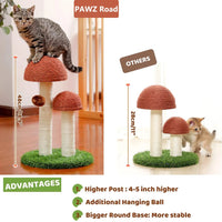 Adorable 2 Mushrooms Cat Scratching Post - 19" Sisal Claw Scratcher for Kittens and Small Cats in Cozy Brown