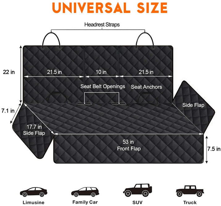 Ultimate Waterproof Dog Car Seat Cover - Non-Slip Bench Protector for Cars, Trucks & SUVs - Perfect for Pets and Kids - Adjustable with Seat Belts - Black