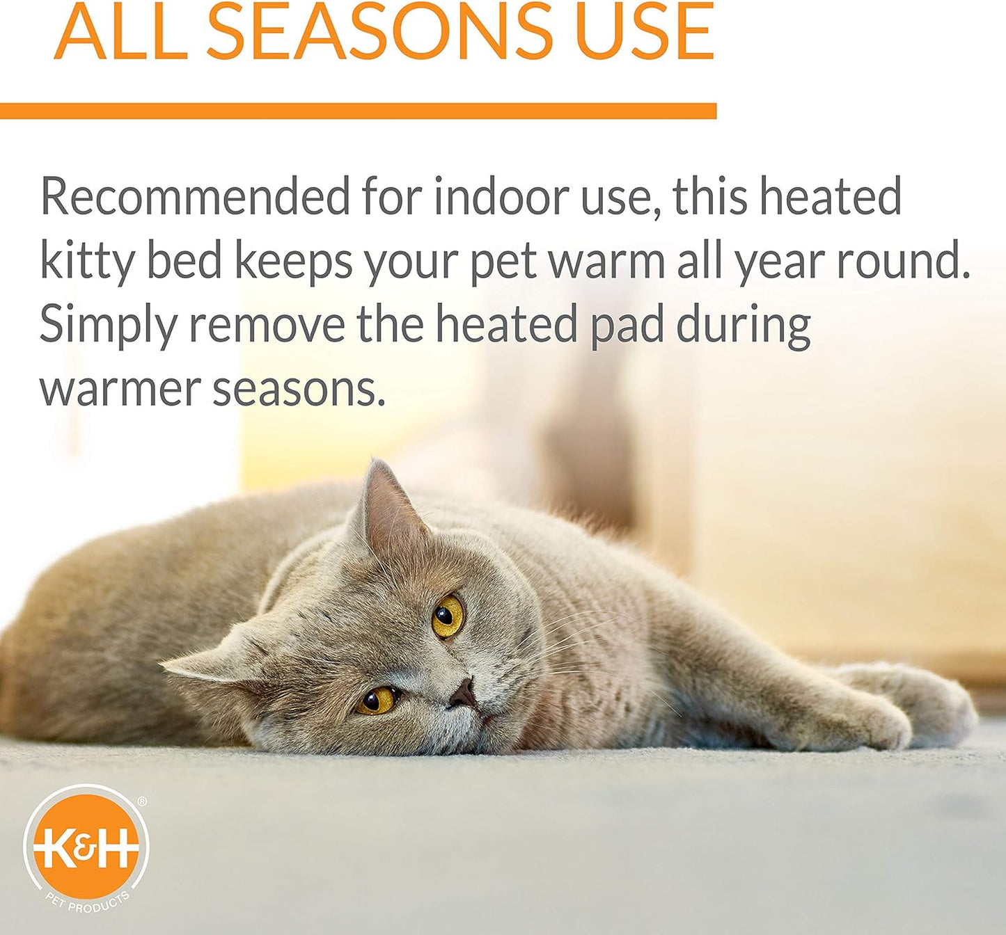 Cozy Up Your Cat with the Thermo-Kitty Fashion Splash Heated Bed - Orthopedic Foam Comfort in a Stylish Blue Design, Perfect for Indoor Use!