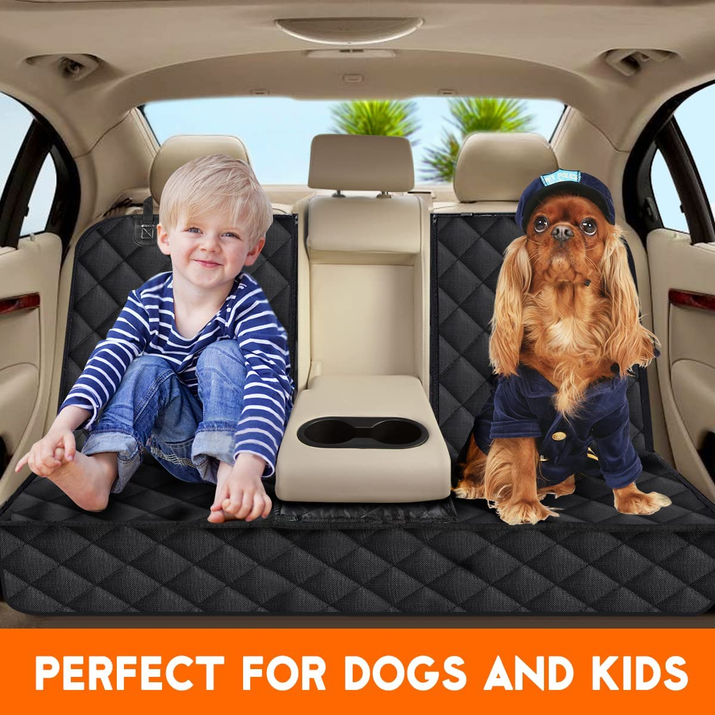 Ultimate Waterproof Dog Car Seat Cover - Non-Slip Bench Protector for Cars, Trucks & SUVs - Perfect for Pets and Kids - Adjustable with Seat Belts - Black