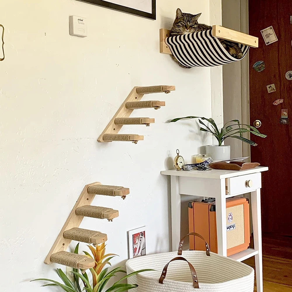 Elevate Your Cat's Playtime with Our Stylish Wall Climbing Shelf - Multi-Functional Cat Tree with Scratching Post, Bed, and Hiding House
