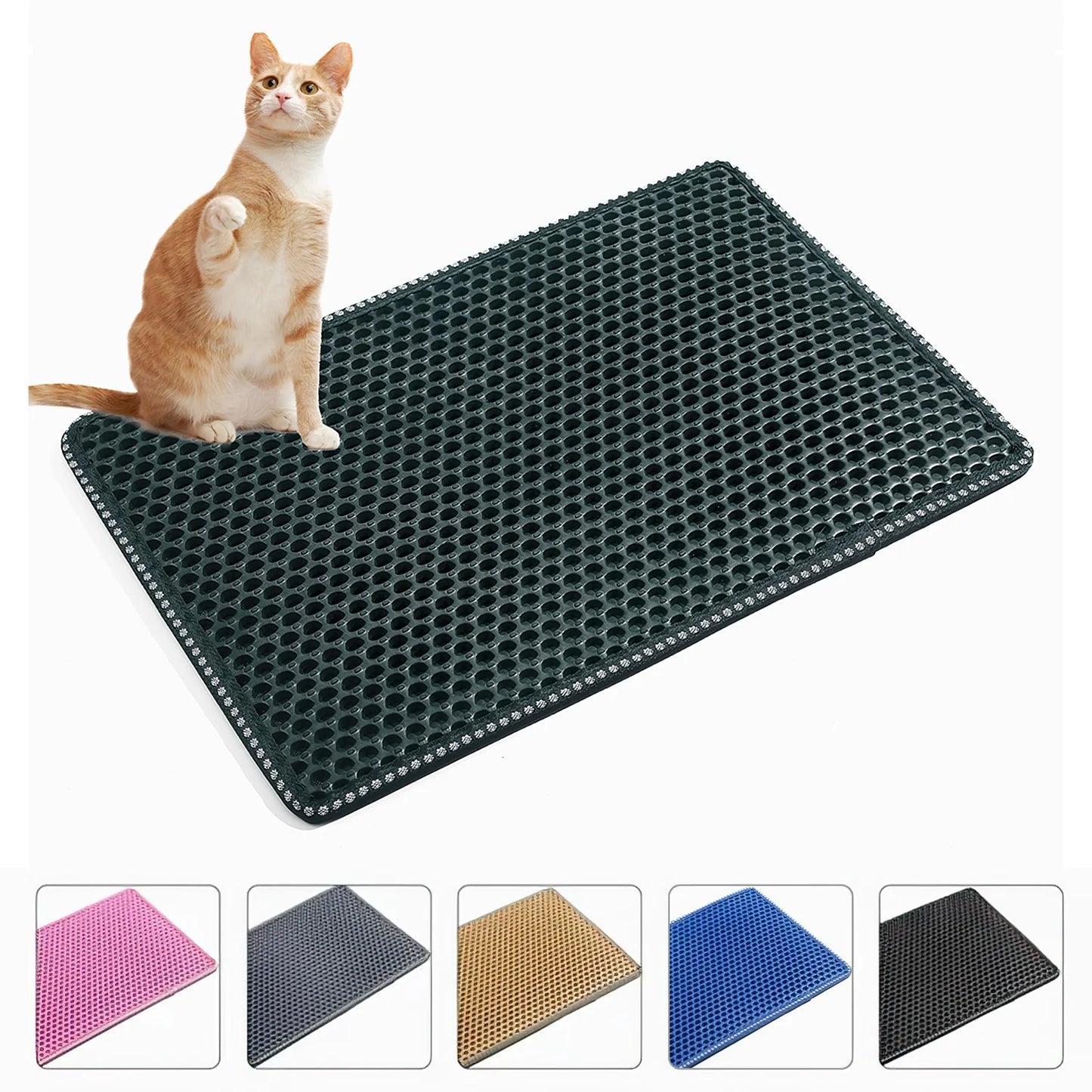 Double Layer Waterproof Cat Litter Trapping Mat - Keep Your Home Clean and Your Cat Happy in Vibrant Green