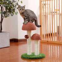 Adorable 2 Mushrooms Cat Scratching Post - 19" Sisal Claw Scratcher for Kittens and Small Cats in Cozy Brown