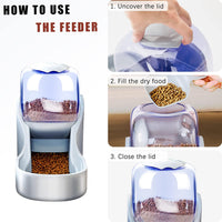 Automatic Dog and Cat Food Feeder and Water Dispenser Set with Stainless Steel Bowls,Gravity Pet Food and Water Feeders,100% Bpa-Free,Large Capacity for Cats Dogs Pets (Brown)
