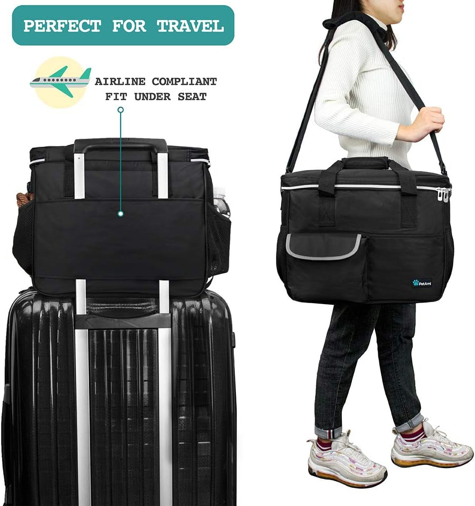 Ultimate Travel Bag Organizer for Dogs and Cats - Complete Diaper Bag with Food Container, Bowls & Accessories for Adventurous Weekend Getaways