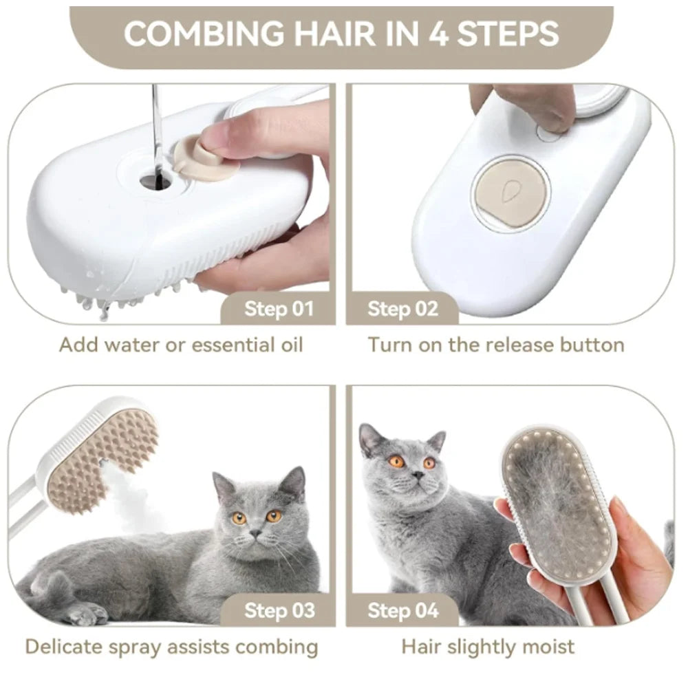Revolutionary 3-in-1 Self-Cleaning Cat Steamer Brush - Ultimate Grooming Solution for Cats and Dogs with Massage and Shedding Features