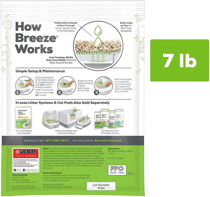 Tidy Cats Breeze Unscented Cat Litter Refill - 99.9% Dust Free, Perfect for Multi-Cat Homes, 4 Pack of Zeolite Pellets