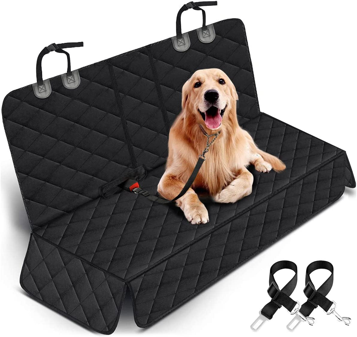 Ultimate Waterproof Dog Car Seat Cover - Non-Slip Bench Protector for Cars, Trucks & SUVs - Perfect for Pets and Kids - Adjustable with Seat Belts - Black