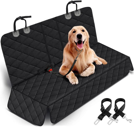 Ultimate Waterproof Dog Car Seat Cover - Non-Slip Bench Protector for Cars, Trucks & SUVs - Perfect for Pets and Kids - Adjustable with Seat Belts - Black