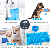 Ultimate 4-Piece Portable Dog Paw Washer Cleaner Set - 2-in-1 Silicone Cleaning Brush, Feet Cleaner Cup, Premium Towel, Finger Toothbrush & Pet Grooming Bath Brush for Dogs & Cats (Large)