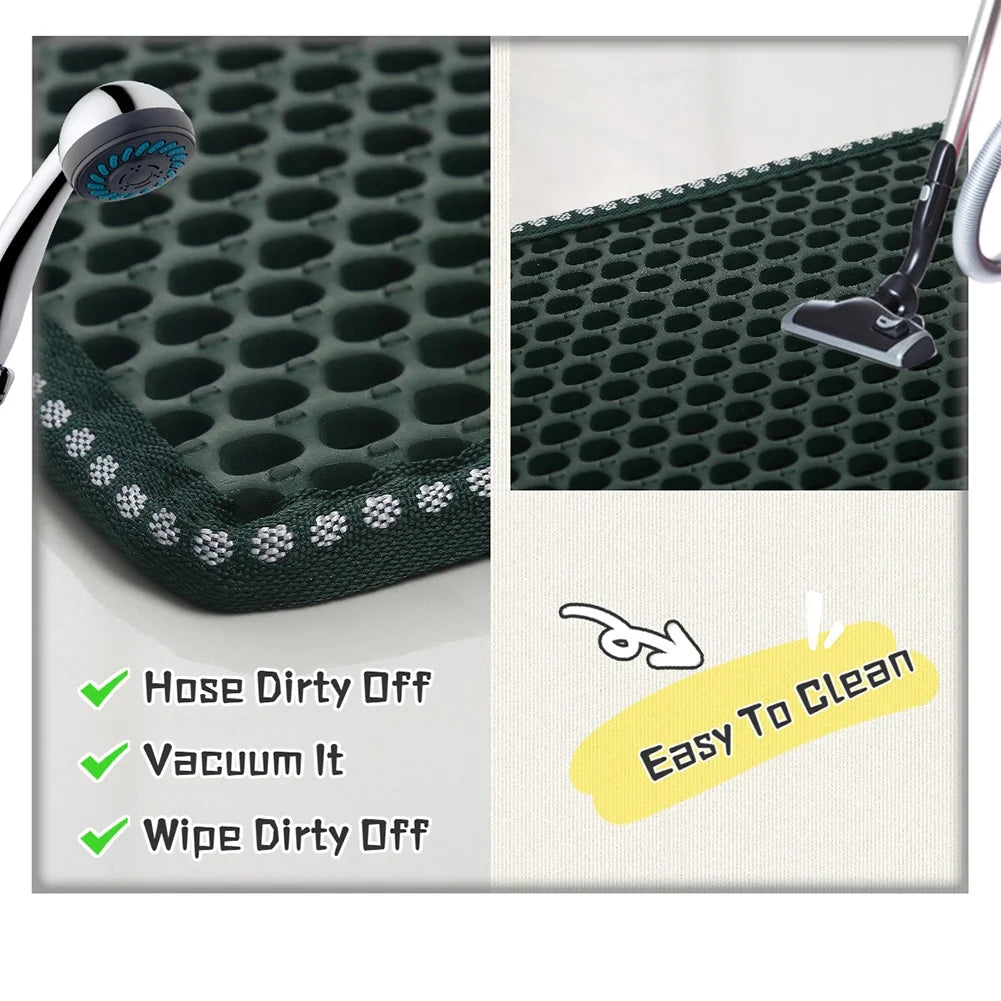 Double Layer Waterproof Cat Litter Trapping Mat - Keep Your Home Clean and Your Cat Happy in Vibrant Green
