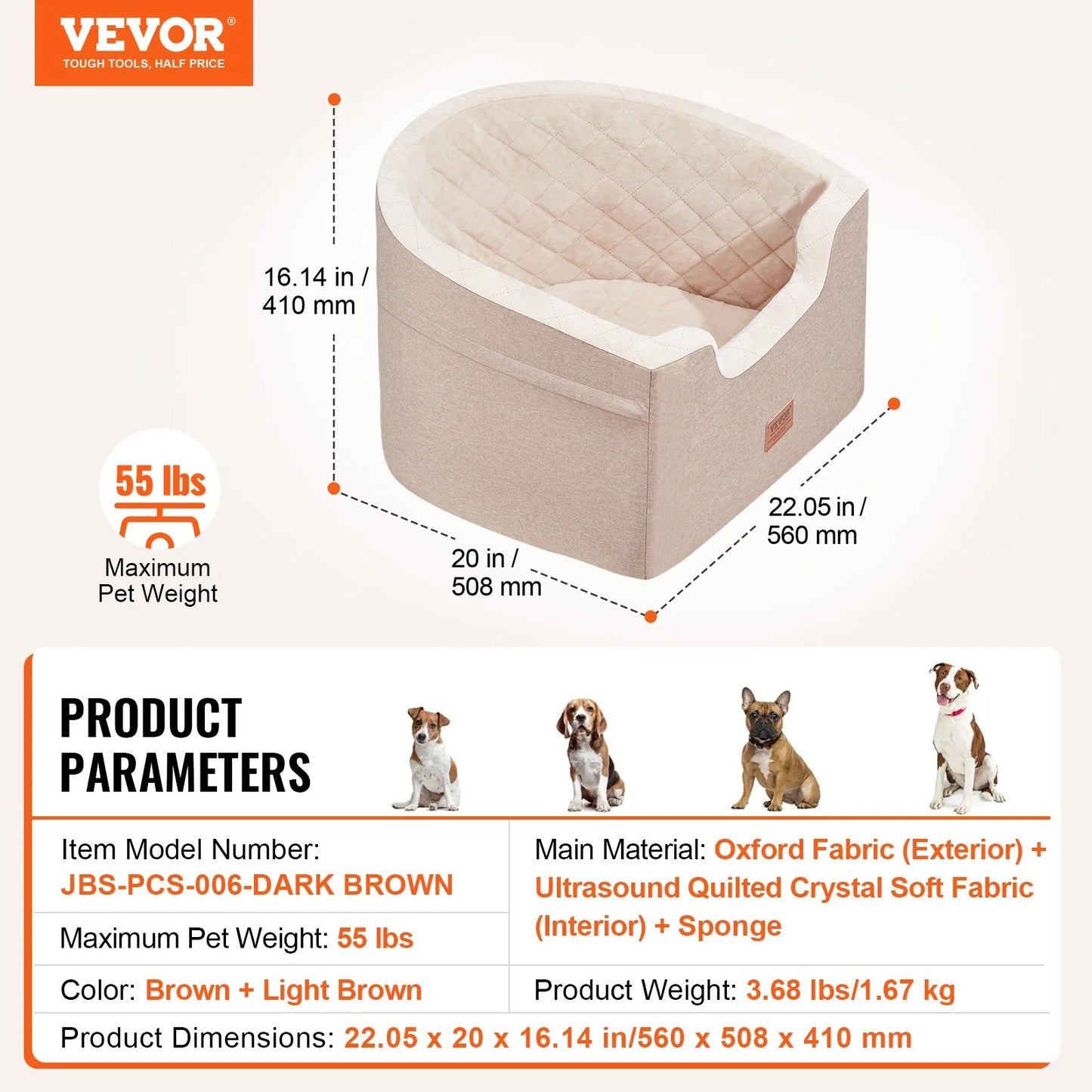 Elevate Your Dog's Travel Experience with the VEVOR Dog Booster Car Seat - Perfect for Small to Medium Dogs Up to 55 Lbs in Stylish Brown