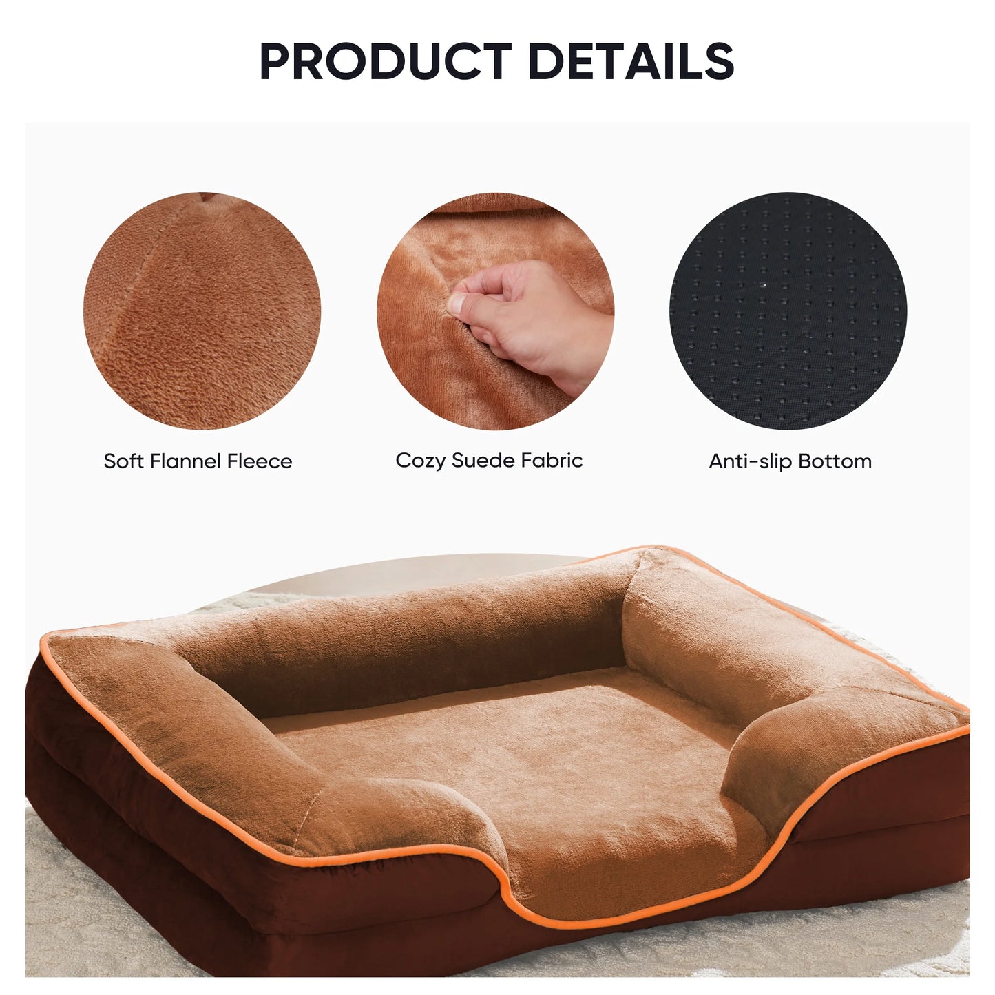 Cozy Brown Orthopedic Dog Bed - 24" x 18" Supportive Foam Sofa for Small Pets with Removable Washable Cover