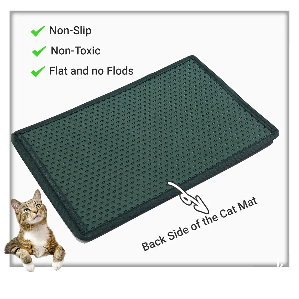 Double Layer Waterproof Cat Litter Trapping Mat - Keep Your Home Clean and Your Cat Happy in Vibrant Green