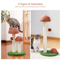 Adorable 2 Mushrooms Cat Scratching Post - 19" Sisal Claw Scratcher for Kittens and Small Cats in Cozy Brown
