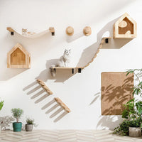 Elevate Your Cat's Playtime with Our Stylish Wall Climbing Shelf - Multi-Functional Cat Tree with Scratching Post, Bed, and Hiding House