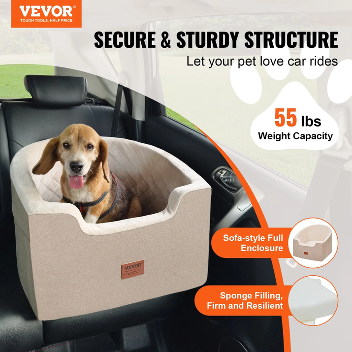 Elevate Your Dog's Travel Experience with the VEVOR Dog Booster Car Seat - Perfect for Small to Medium Dogs Up to 55 Lbs in Stylish Brown