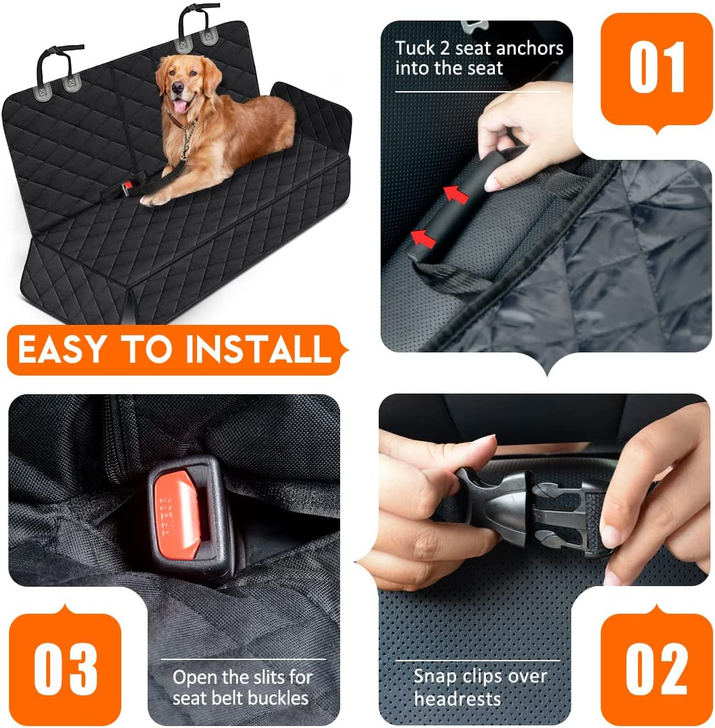Ultimate Waterproof Dog Car Seat Cover - Non-Slip Bench Protector for Cars, Trucks & SUVs - Perfect for Pets and Kids - Adjustable with Seat Belts - Black