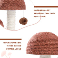 Adorable 2 Mushrooms Cat Scratching Post - 19" Sisal Claw Scratcher for Kittens and Small Cats in Cozy Brown