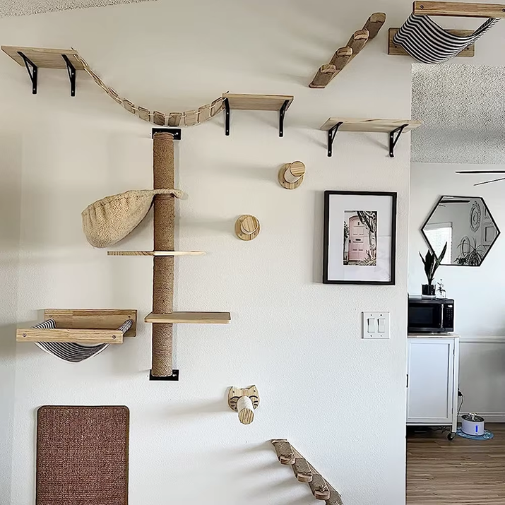 Elevate Your Cat's Playtime with Our Stylish Wall Climbing Shelf - Multi-Functional Cat Tree with Scratching Post, Bed, and Hiding House
