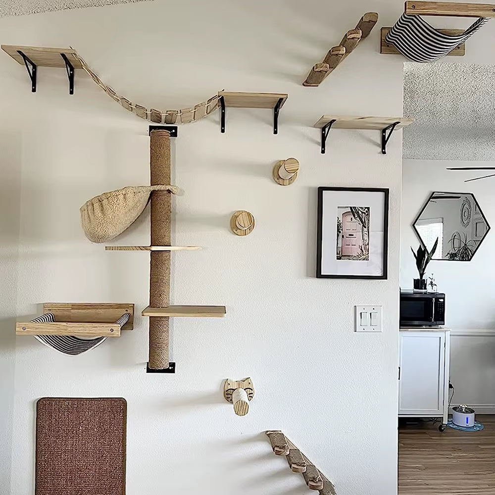 Elevate Your Cat's Playtime with Our Stylish Wall Climbing Shelf - Multi-Functional Cat Tree with Scratching Post, Bed, and Hiding House
