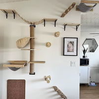 Elevate Your Cat's Playtime with Our Stylish Wall Climbing Shelf - Multi-Functional Cat Tree with Scratching Post, Bed, and Hiding House