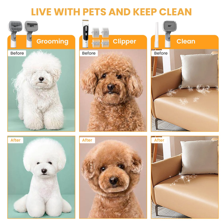 Revolutionary Pet Grooming Vacuum: 13000Pa Suction, 5-in-1 Kit for Effortless Dog & Cat Grooming at Home!