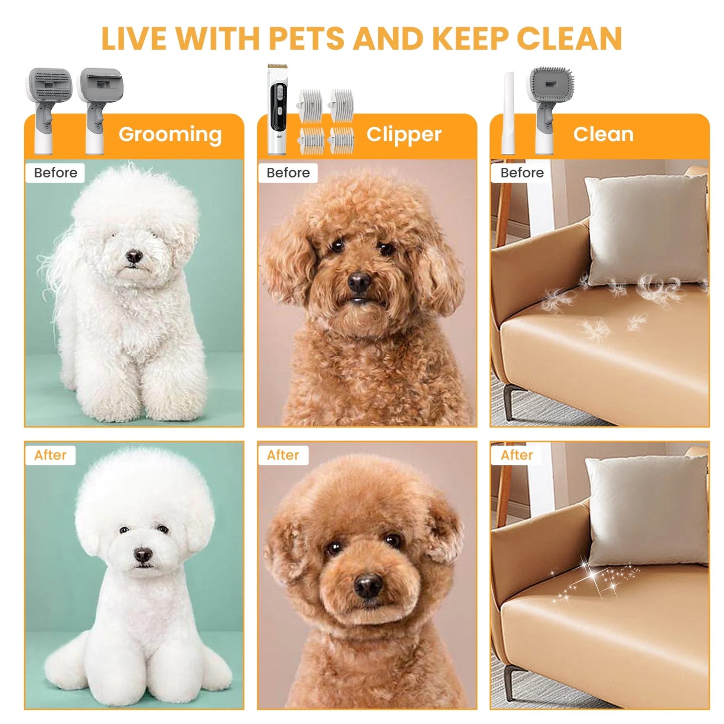 Revolutionary Pet Grooming Vacuum: 13000Pa Suction, 5-in-1 Kit for Effortless Dog & Cat Grooming at Home!