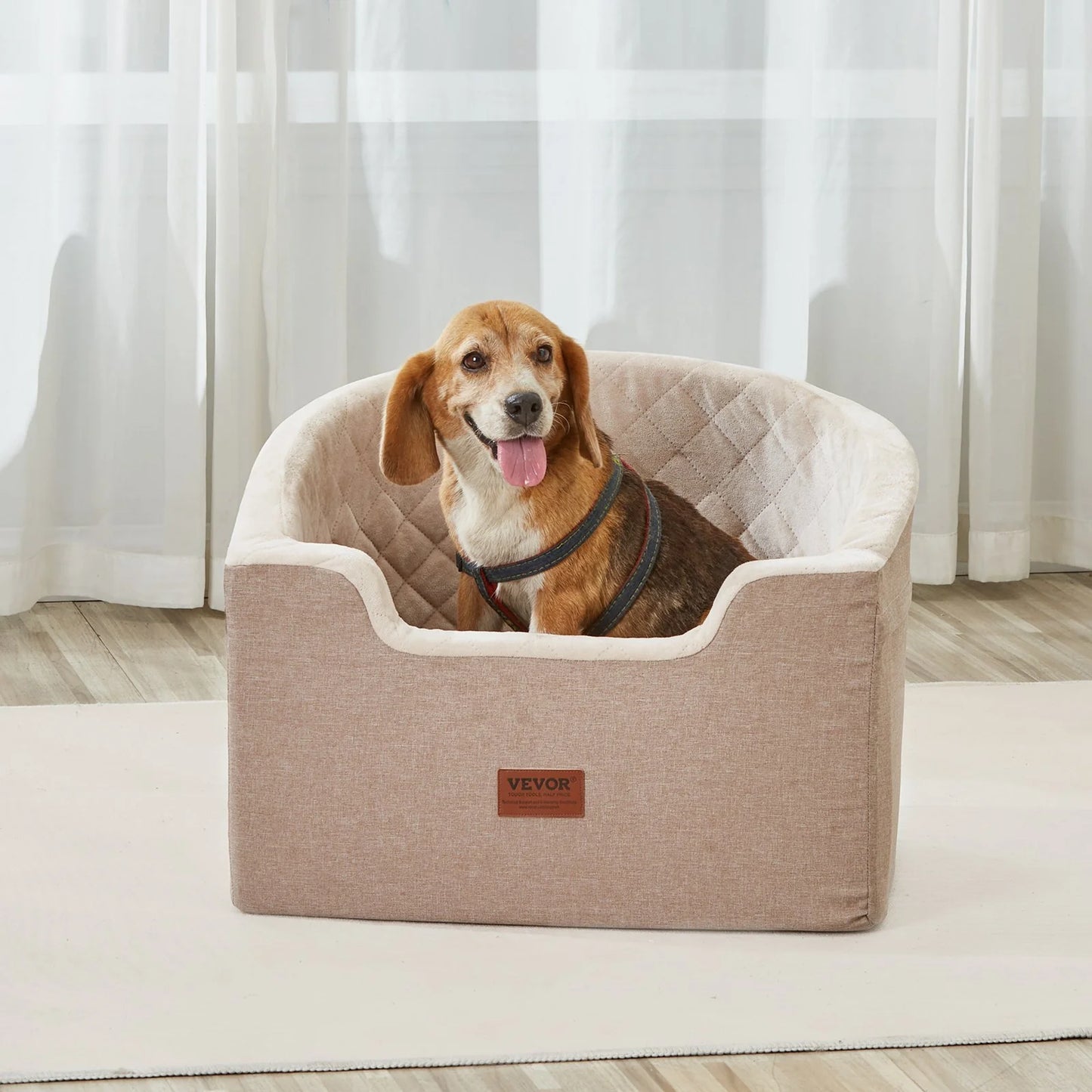 Elevate Your Dog's Travel Experience with the VEVOR Dog Booster Car Seat - Perfect for Small to Medium Dogs Up to 55 Lbs in Stylish Brown