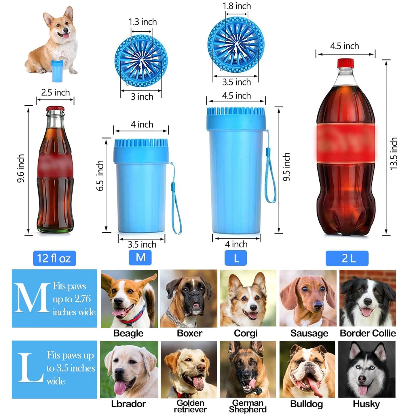 Ultimate 4-Piece Portable Dog Paw Washer Cleaner Set - 2-in-1 Silicone Cleaning Brush, Feet Cleaner Cup, Premium Towel, Finger Toothbrush & Pet Grooming Bath Brush for Dogs & Cats (Large)