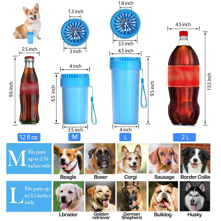 Ultimate 4-Piece Portable Dog Paw Washer Cleaner Set - 2-in-1 Silicone Cleaning Brush, Feet Cleaner Cup, Premium Towel, Finger Toothbrush & Pet Grooming Bath Brush for Dogs & Cats (Large)