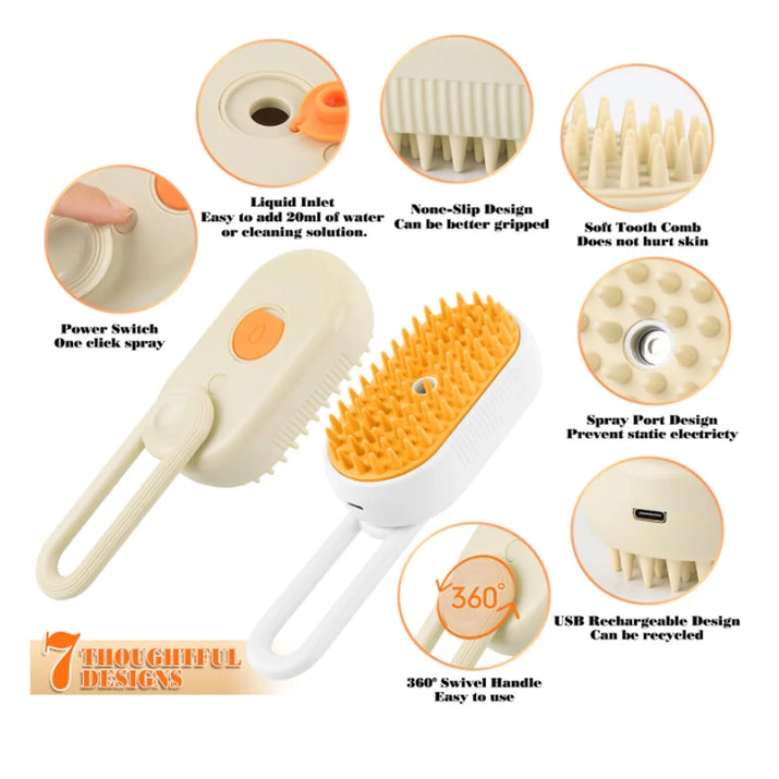 Revolutionary 3-in-1 Self-Cleaning Cat Steamer Brush - Ultimate Grooming Solution for Cats and Dogs with Massage and Shedding Features