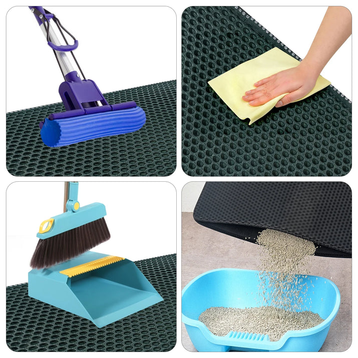 Double Layer Waterproof Cat Litter Trapping Mat - Keep Your Home Clean and Your Cat Happy in Vibrant Green
