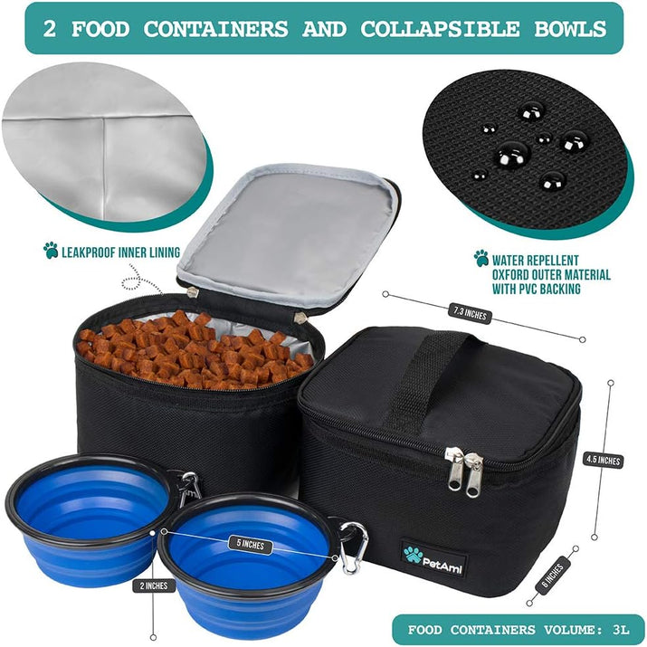 Ultimate Travel Bag Organizer for Dogs and Cats - Complete Diaper Bag with Food Container, Bowls & Accessories for Adventurous Weekend Getaways