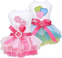 Dog Dress for Small Dog Girl Yorkie Chihuahua Clothes Pet Puppy Lace Tutu Vest Skirt Dog Princess Costume Clothing,Set of 2 (Green + Pink, X-Small)