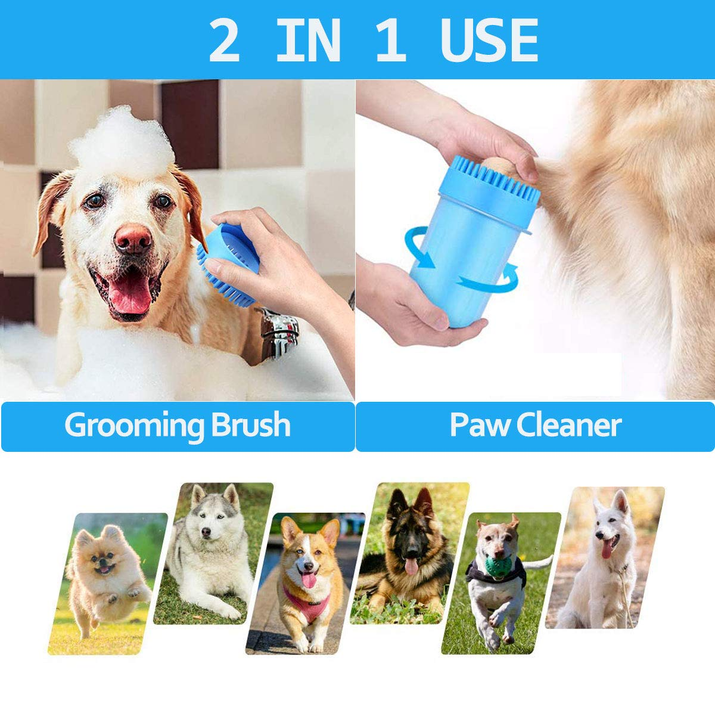 Ultimate 4-Piece Portable Dog Paw Washer Cleaner Set - 2-in-1 Silicone Cleaning Brush, Feet Cleaner Cup, Premium Towel, Finger Toothbrush & Pet Grooming Bath Brush for Dogs & Cats (Large)