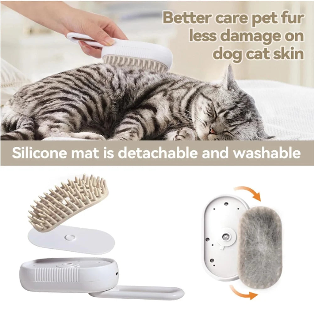 Revolutionary 3-in-1 Self-Cleaning Cat Steamer Brush - Ultimate Grooming Solution for Cats and Dogs with Massage and Shedding Features