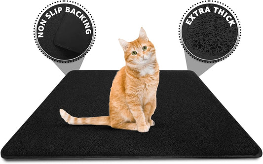 Extra Large Non-Slip Cat Litter Mat - Ultimate Litter Catcher for House Cats - Easy to Clean and Safe for Your Furry Friends - Black (47" x 33")